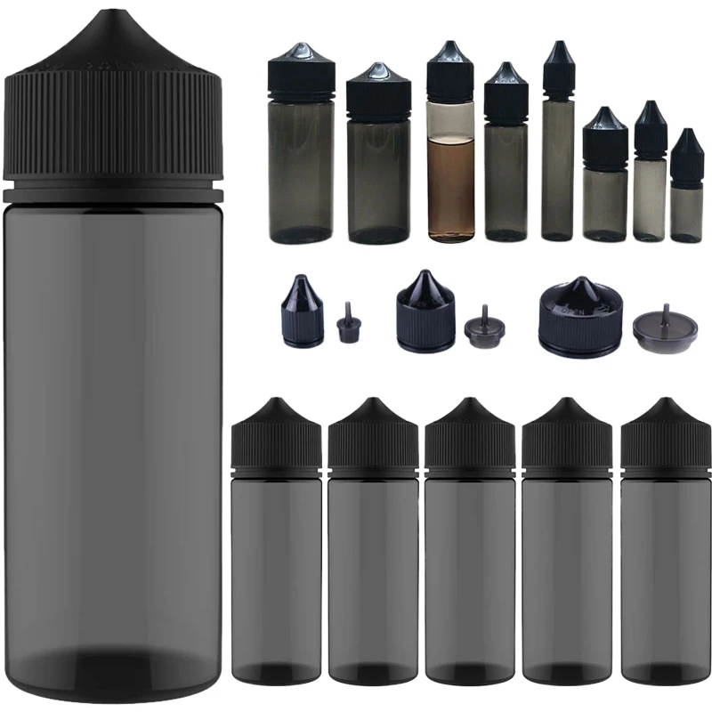 Juice Bottle Dropper - ขวดหยดเปล่าพลาสติก PET สีดำ10/15/30/60/100/120มล. ภาชนะบรรจุน้ำมันเวปขวดใส่น้ำผลไม้ขวดน้ำทรงหยดน้ำฝาปิดป้องกันเด็ก