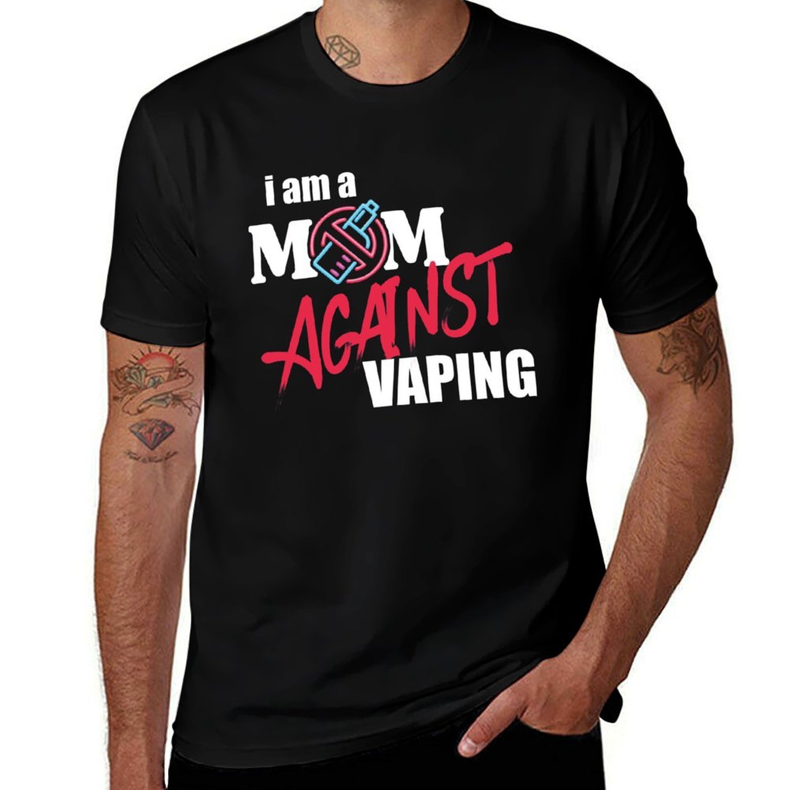 Quick Vape - ฉันเป็นคุณแม่ที่ต่อต้านการสูบบุหรี่ไฟฟ้า เสื้อยืดของขวัญสนับสนุนผู้ไม่สูบบุหรี่ไฟฟ้า เสื้อยืดแขนสั้นสำหรับการฝึกซ้อม แห้งเร็ว