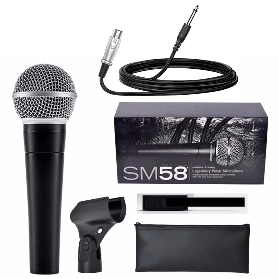 Shure Mic Sm58 - คาราโอเกะไมโครโฟนไดนามิก ไมโครโฟนแบบมีสายระดับมืออาชีพสำหรับพีซี ร้องเพลงสด สตรีมมิ่ง ระบบเกม ระบบเสียง
